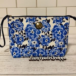 Tommy Hilfiger Vintage Inspired Blue Floral Zippered Make Up Pouch